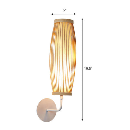 Vivolux | Beige Ellipsoïde Wandlamp Sconces Aziatische Stijl Enkele Gloeilamp Bamboe Wandverlichting voor Slaapkamer