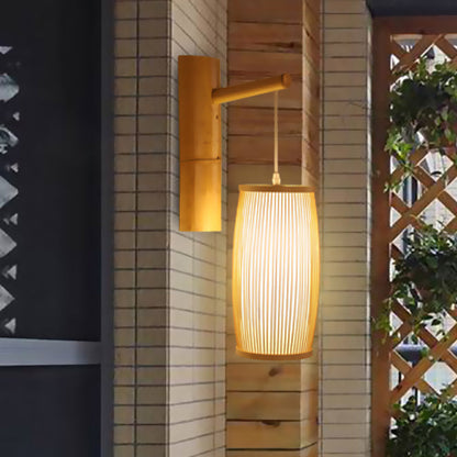 Vivolux | Einzelkopf Flur Wandhängelampe Asiatischer Stil Holz Wandmontierte Lampe mit Korb Bambus Schirm