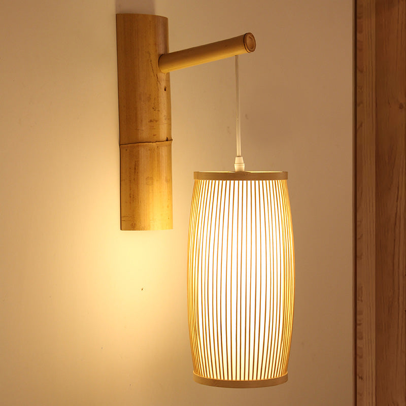 Vivolux | Einzelkopf Flur Wandhängelampe Asiatischer Stil Holz Wandmontierte Lampe mit Korb Bambus Schirm