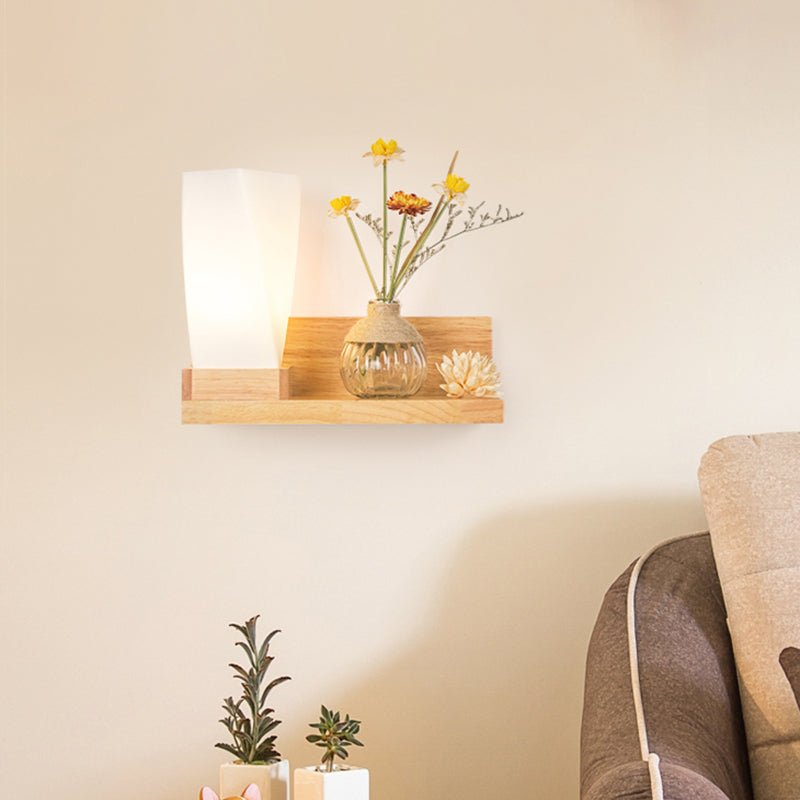 Vivolux | Hout 1 Licht Wandlamp Nordic Melkglas Spiraal/Cilinder/Huis Wandmontage Verlichtingsarmatuur met Duidelijke Glazen Vaasje