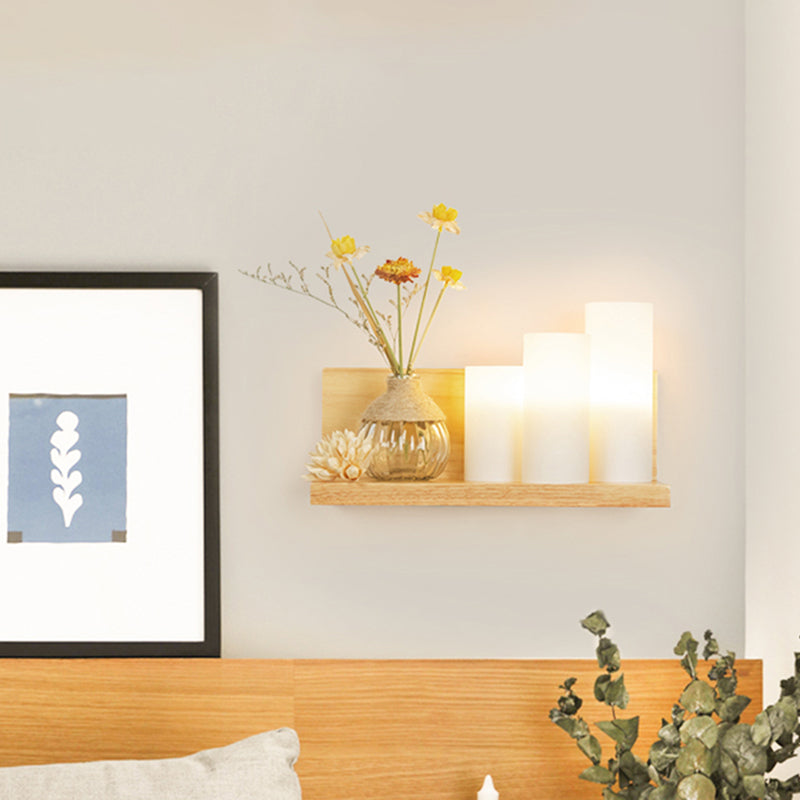 Vivolux | Hout 1 Licht Wandlamp Nordic Melkglas Spiraal/Cilinder/Huis Wandmontage Verlichtingsarmatuur met Duidelijke Glazen Vaasje