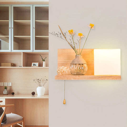 Vivolux | Hout 1 Licht Wandlamp Nordic Melkglas Spiraal/Cilinder/Huis Wandmontage Verlichtingsarmatuur met Duidelijke Glazen Vaasje