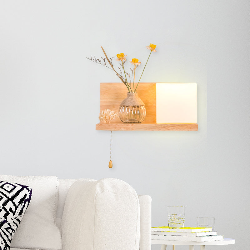 Vivolux | Hout 1 Licht Wandlamp Nordic Melkglas Spiraal/Cilinder/Huis Wandmontage Verlichtingsarmatuur met Duidelijke Glazen Vaasje