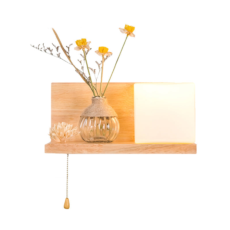 Vivolux | Hout 1 Licht Wandlamp Nordic Melkglas Spiraal/Cilinder/Huis Wandmontage Verlichtingsarmatuur met Duidelijke Glazen Vaasje