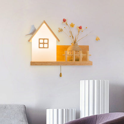 Vivolux | Hout 1 Licht Wandlamp Nordic Melkglas Spiraal/Cilinder/Huis Wandmontage Verlichtingsarmatuur met Duidelijke Glazen Vaasje