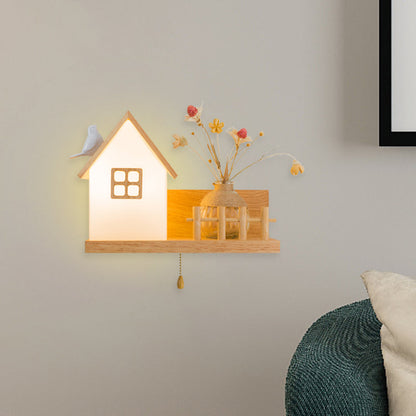 Vivolux | Hout 1 Licht Wandlamp Nordic Melkglas Spiraal/Cilinder/Huis Wandmontage Verlichtingsarmatuur met Duidelijke Glazen Vaasje