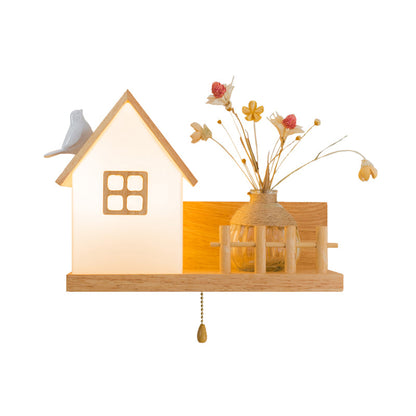 Vivolux | Hout 1 Licht Wandlamp Nordic Melkglas Spiraal/Cilinder/Huis Wandmontage Verlichtingsarmatuur met Duidelijke Glazen Vaasje