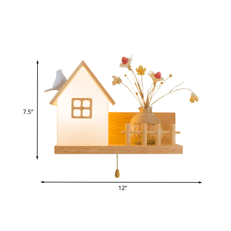 Vivolux | Hout 1 Licht Wandlamp Nordic Melkglas Spiraal/Cilinder/Huis Wandmontage Verlichtingsarmatuur met Duidelijke Glazen Vaasje