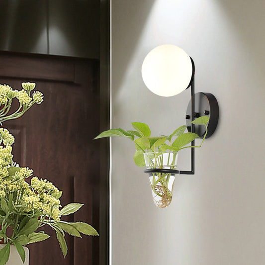 Vivolux | 1 Glühbirne Wandlampe Industrie Global Creme/Rauchgrau Glas Wandlicht in Schwarz/Gold mit klarem Glas Pflanzenbecher