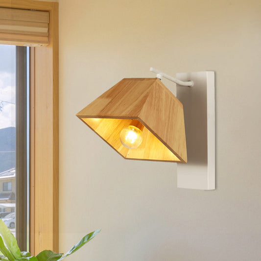 Vivolux | Schwenkbares trapezförmiges Wandlicht Nordic Holz 1 Glühbirne Terrasse Wandlampe in Beige