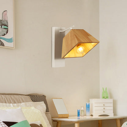 Vivolux | Schwenkbares trapezförmiges Wandlicht Nordic Holz 1 Glühbirne Terrasse Wandlampe in Beige