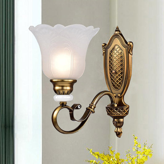 Vivolux | Retro Floral Wandleuchte 1/2-Licht Weißes Glas Wandmontierte Leuchte mit Metallgewendelarm in Bronze