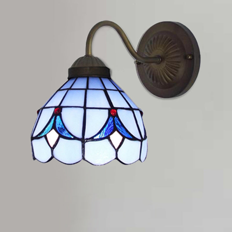 Vivolux | 1 Kopf Blumen Wandleuchte Tiffany Weiß/Blaue Glas Wandmontierte Lampe für Schlafzimmer