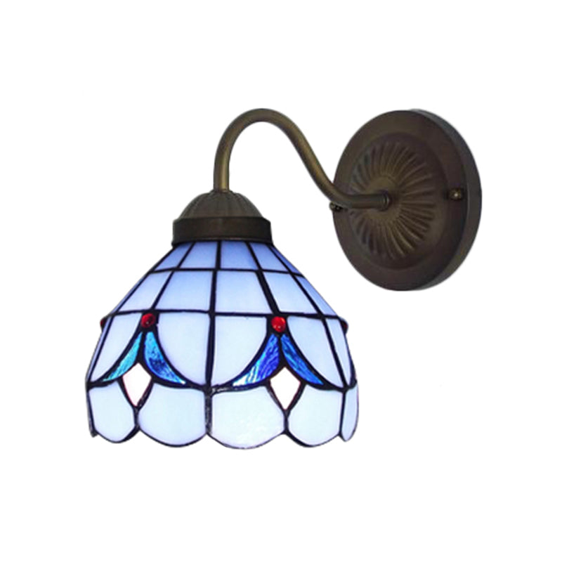 Vivolux | 1 Kopf Blumen Wandleuchte Tiffany Weiß/Blaue Glas Wandmontierte Lampe für Schlafzimmer