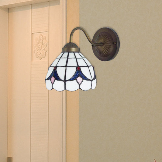 Vivolux | 1 Kopf Blumen Wandleuchte Tiffany Weiß/Blaue Glas Wandmontierte Lampe für Schlafzimmer