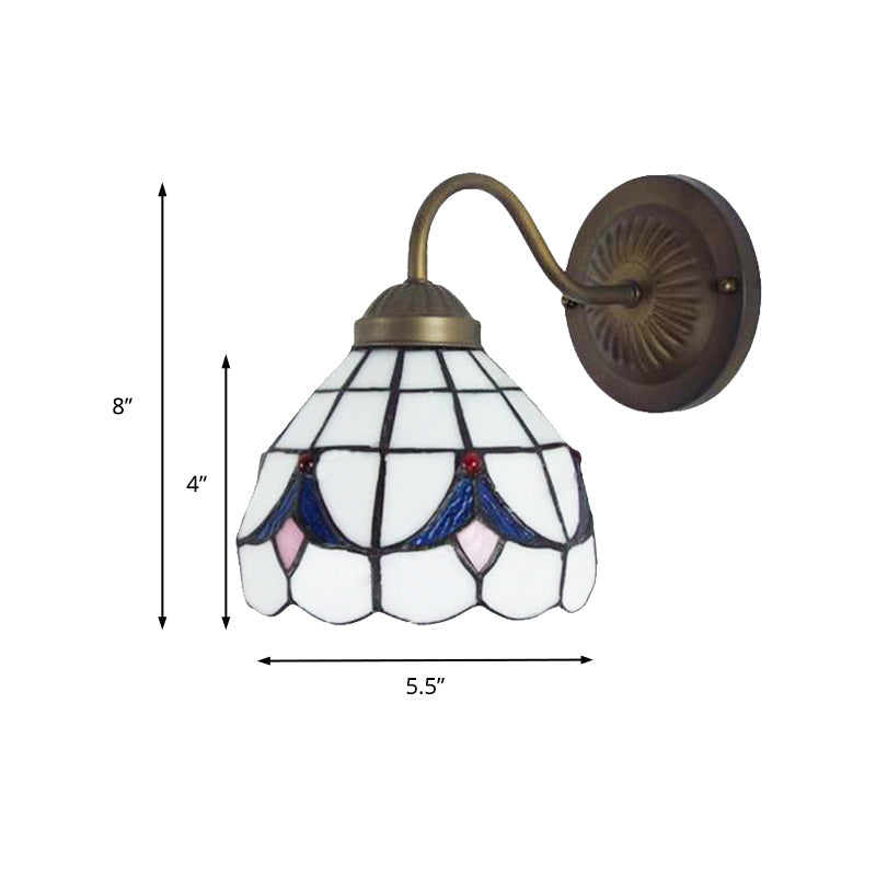 Vivolux | 1 Kopf Blumen Wandleuchte Tiffany Weiß/Blaue Glas Wandmontierte Lampe für Schlafzimmer