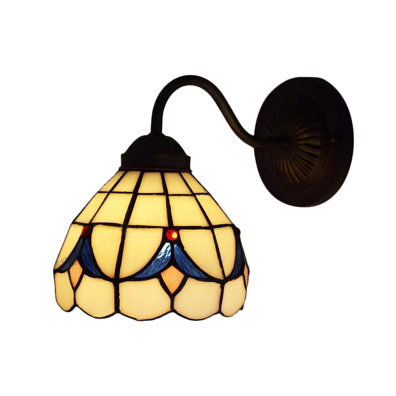 Vivolux | 1 Kopf Blumen Wandleuchte Tiffany Weiß/Blaue Glas Wandmontierte Lampe für Schlafzimmer