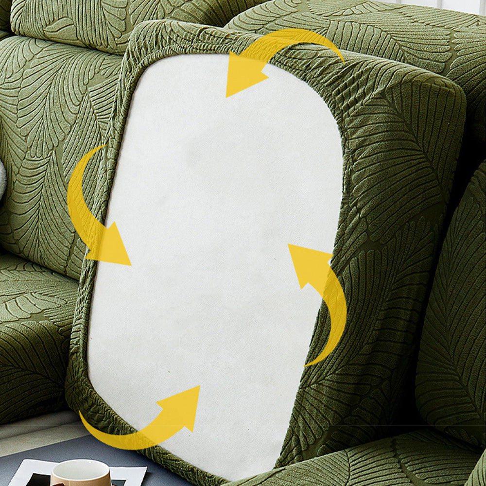 Vivolux | Modernes Blatt Jacquard Wasserdicht Anti-Kratzer Stretch Vollüberzug Sofaüberzug