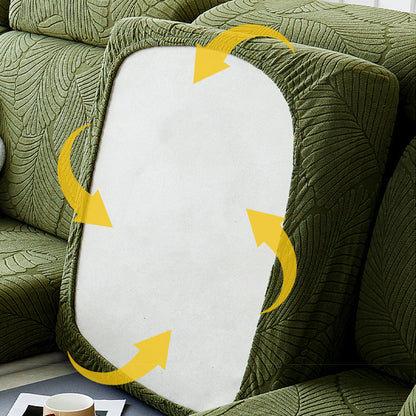 Vivolux | Modernes Blatt Jacquard Wasserdicht Anti-Kratzer Stretch Vollüberzug Sofaüberzug