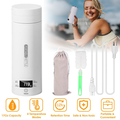 Vivolux | 17Oz Edelstahl Reise Elektro Wasserkocher mit 4 Temperaturvoreinstellungen