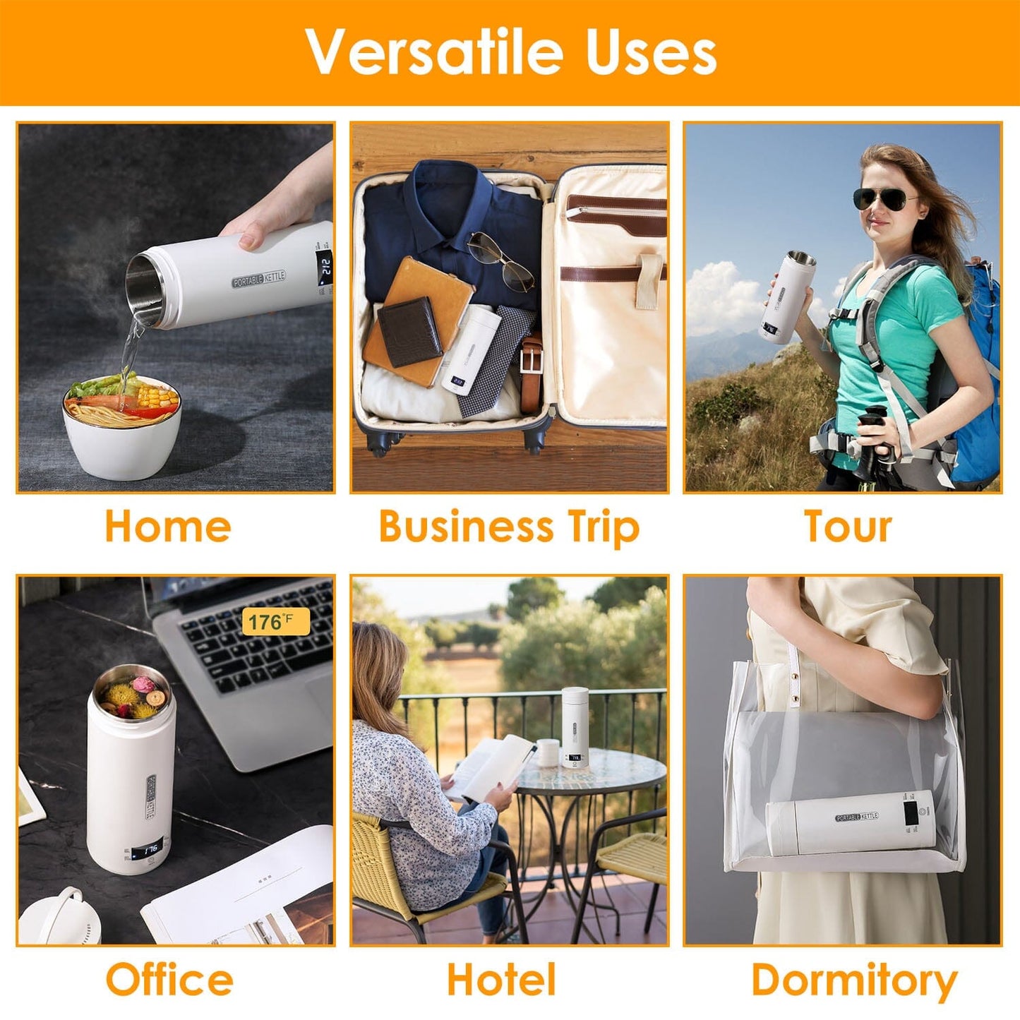 Vivolux | 17Oz Edelstahl Reise Elektro Wasserkocher mit 4 Temperaturvoreinstellungen