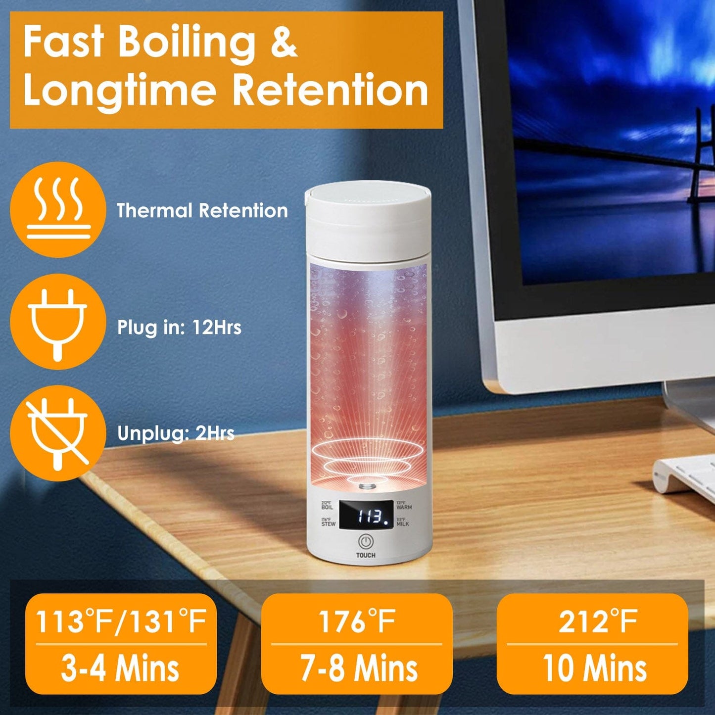 Vivolux | 17Oz Edelstahl Reise Elektro Wasserkocher mit 4 Temperaturvoreinstellungen