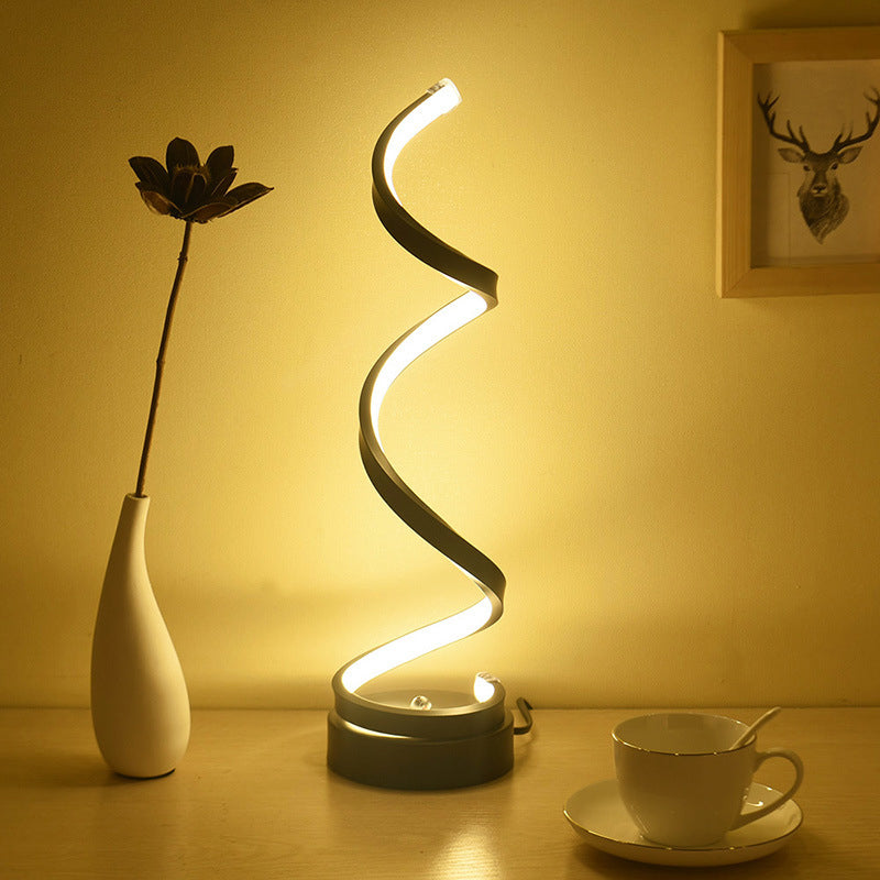 Vivolux | Spiral Ribbon Metall Tischlampe Einfachheit Schwarz/Weiß/Gold LED Arbeitsbeleuchtung mit Kreisfuß in Warm/Weiß Licht