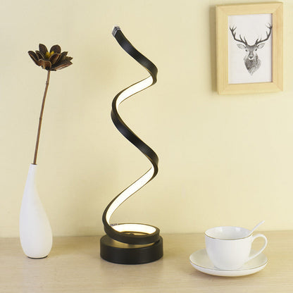 Vivolux | Spiral Ribbon Metall Tischlampe Einfachheit Schwarz/Weiß/Gold LED Arbeitsbeleuchtung mit Kreisfuß in Warm/Weiß Licht