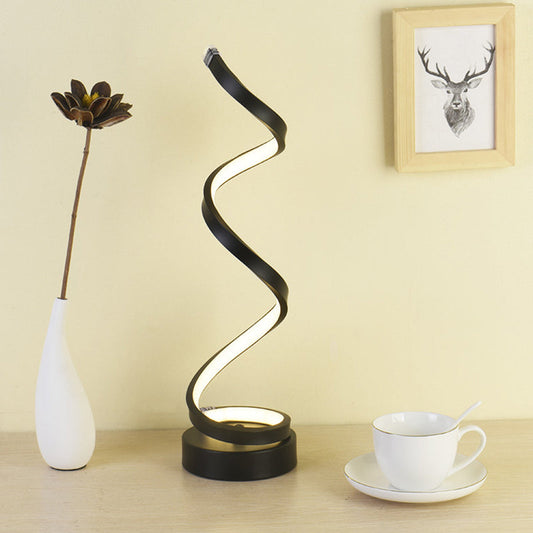 Vivolux | Spiral Ribbon Metall Tischlampe Einfachheit Schwarz/Weiß/Gold LED Arbeitsbeleuchtung mit Kreisfuß in Warm/Weiß Licht