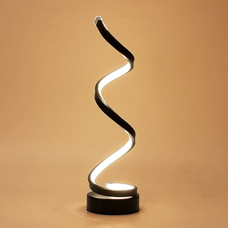 Vivolux | Spiral Ribbon Metall Tischlampe Einfachheit Schwarz/Weiß/Gold LED Arbeitsbeleuchtung mit Kreisfuß in Warm/Weiß Licht
