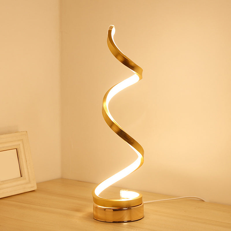 Vivolux | Spiral Ribbon Metall Tischlampe Einfachheit Schwarz/Weiß/Gold LED Arbeitsbeleuchtung mit Kreisfuß in Warm/Weiß Licht