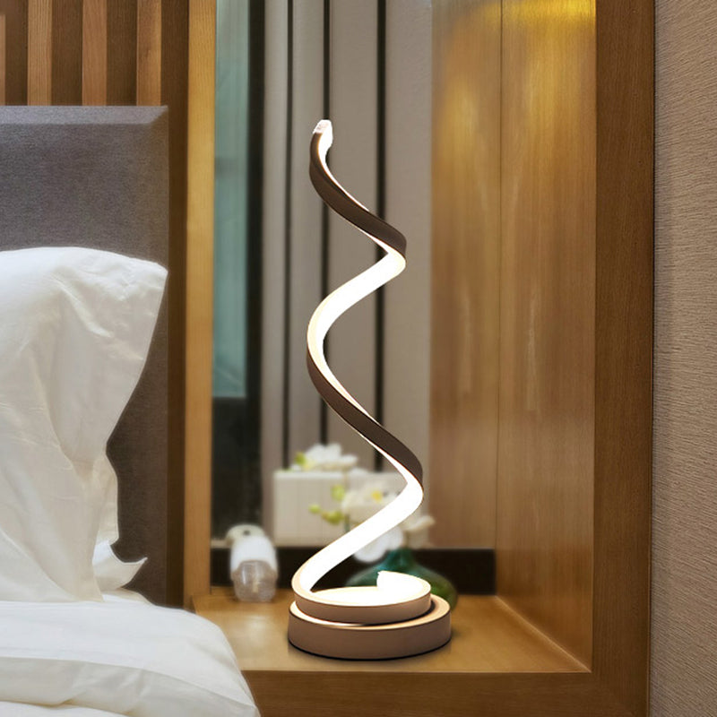Vivolux | Spiral Ribbon Metall Tischlampe Einfachheit Schwarz/Weiß/Gold LED Arbeitsbeleuchtung mit Kreisfuß in Warm/Weiß Licht