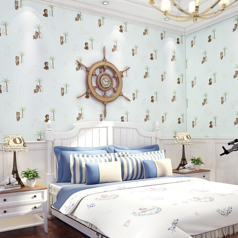 Vivolux | 16,5 Fuß x 20,5 Zoll dekorative selbstklebende Teddy-Bär und Baum Vlies-Tapete für Kinder