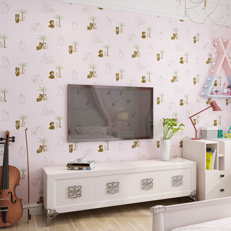 Vivolux | 16,5 Fuß x 20,5 Zoll dekorative selbstklebende Teddy-Bär und Baum Vlies-Tapete für Kinder
