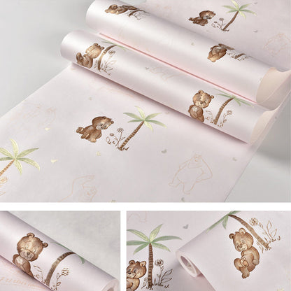 Vivolux | 16,5 Fuß x 20,5 Zoll dekorative selbstklebende Teddy-Bär und Baum Vlies-Tapete für Kinder