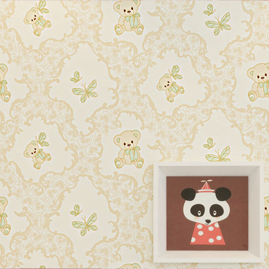 Vivolux | Natuurlijke Kleur Cartoon Beer Niet-geplakte Behang voor Meisjes Slaapkamer, 20,5 in x 33 ft