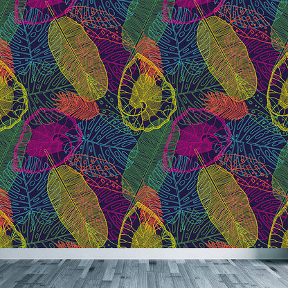 Vivolux | Botanischer Blattdruck Tapete Wandmalerei Zeitgenössische Vlies Wandkunst in dunkler Farbe