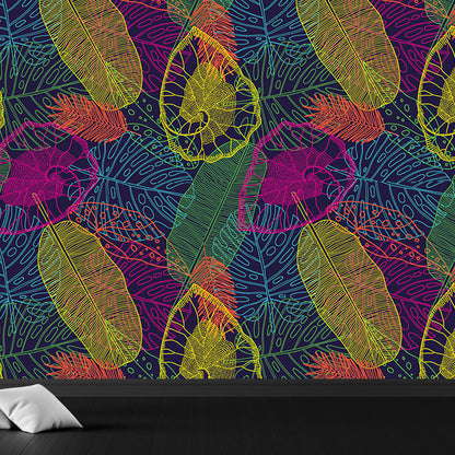 Vivolux | Botanischer Blattdruck Tapete Wandmalerei Zeitgenössische Vlies Wandkunst in dunkler Farbe