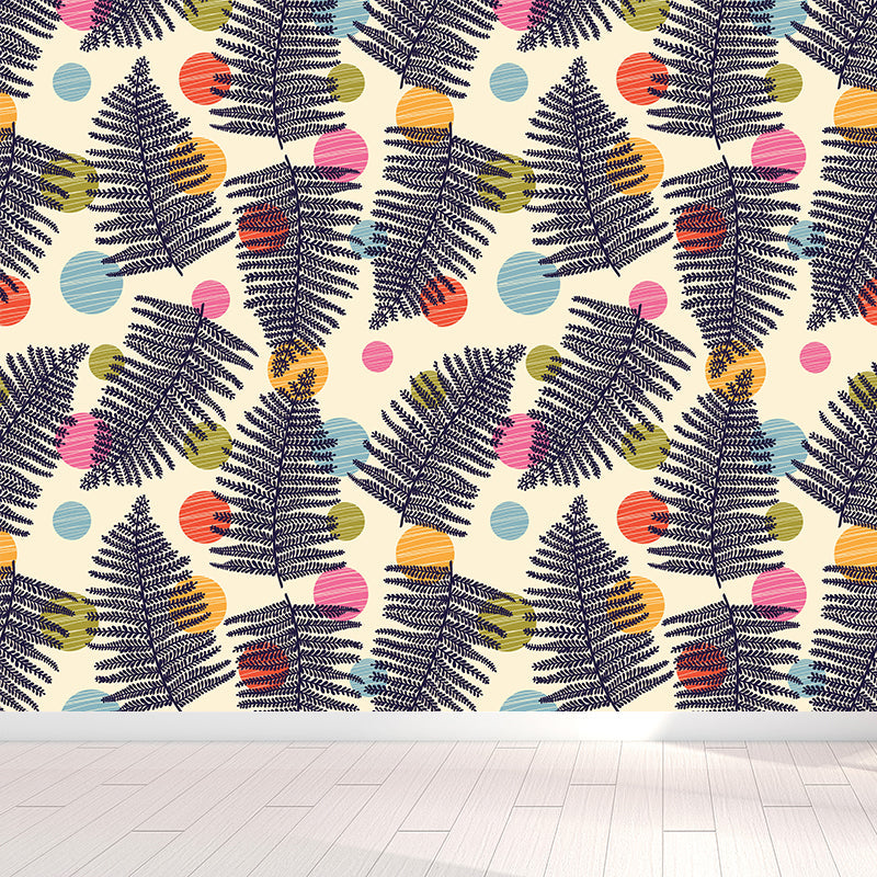 Vivolux | Botanischer Blattdruck Tapete Wandmalerei Zeitgenössische Vlies Wandkunst in dunkler Farbe