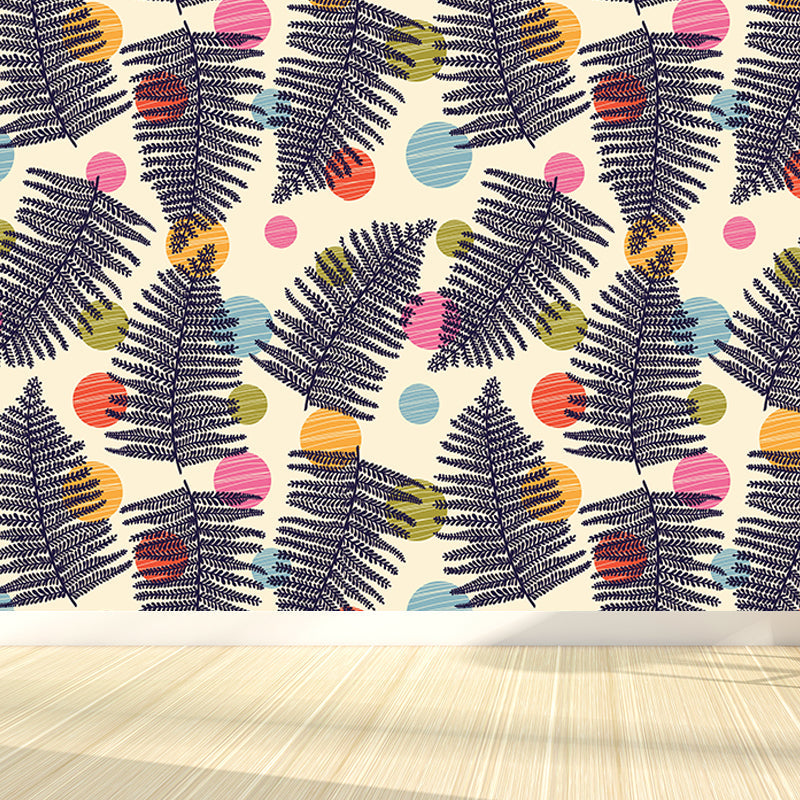 Vivolux | Botanischer Blattdruck Tapete Wandmalerei Zeitgenössische Vlies Wandkunst in dunkler Farbe