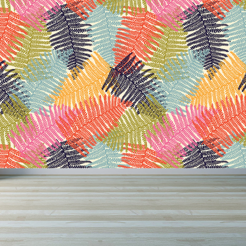 Vivolux | Botanischer Blattdruck Tapete Wandmalerei Zeitgenössische Vlies Wandkunst in dunkler Farbe