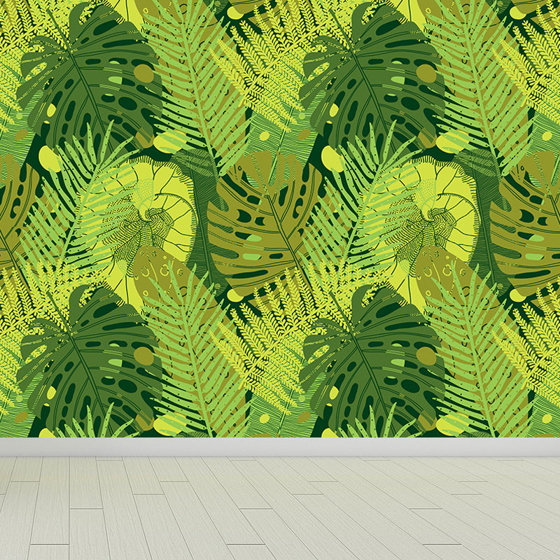 Vivolux | Botanischer Blattdruck Tapete Wandmalerei Zeitgenössische Vlies Wandkunst in dunkler Farbe