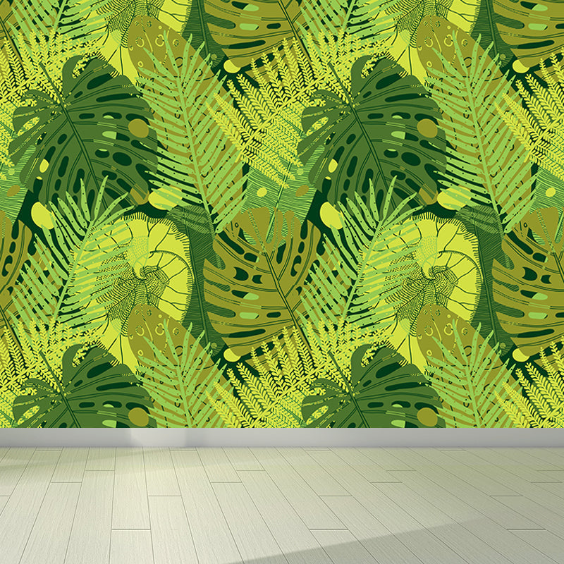 Vivolux | Botanischer Blattdruck Tapete Wandmalerei Zeitgenössische Vlies Wandkunst in dunkler Farbe