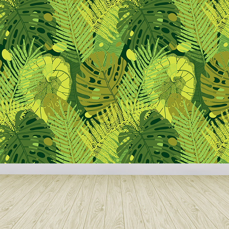 Vivolux | Botanischer Blattdruck Tapete Wandmalerei Zeitgenössische Vlies Wandkunst in dunkler Farbe