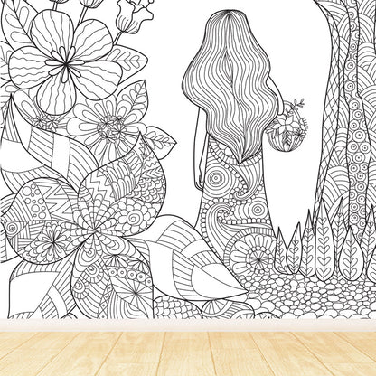 Vivolux | Art Deco Bloeiend Wandtapijt Zwart en Wit Vlekbestendige Wandbekleding voor Meisjeskamer