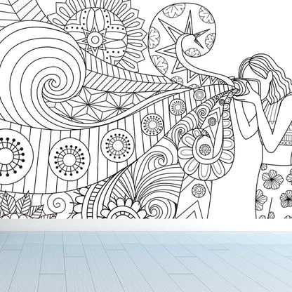 Vivolux | Art Deco Bloeiend Wandtapijt Zwart en Wit Vlekbestendige Wandbekleding voor Meisjeskamer