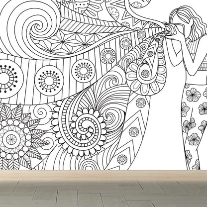 Vivolux | Art Deco Bloeiend Wandtapijt Zwart en Wit Vlekbestendige Wandbekleding voor Meisjeskamer