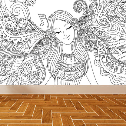 Vivolux | Art Deco Bloeiend Wandtapijt Zwart en Wit Vlekbestendige Wandbekleding voor Meisjeskamer