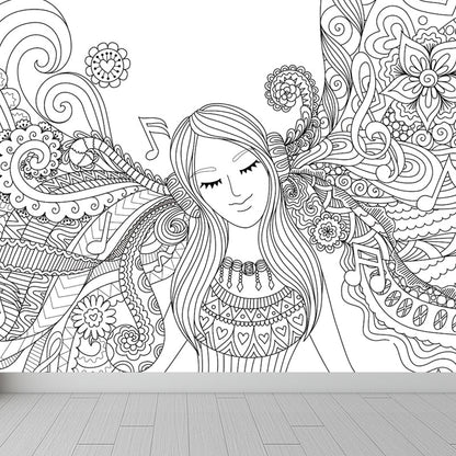 Vivolux | Art Deco Bloeiend Wandtapijt Zwart en Wit Vlekbestendige Wandbekleding voor Meisjeskamer