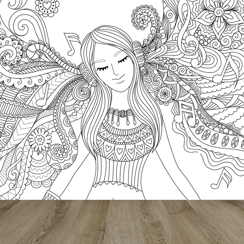 Vivolux | Art Deco Bloeiend Wandtapijt Zwart en Wit Vlekbestendige Wandbekleding voor Meisjeskamer